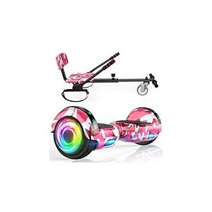 SISIGAD Hoverboard Go Kart Combo, Hoverboards avec siège, 6.5 inch Self Balancing Scooter with Bluetooth LED Lights, Go Karts Hover Board for Kids