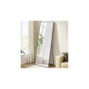 SONGMICS Miroir Intégral, 150 x 40 cm, Miroir Rectangulaire sur Pied, à Poser au Sol, Cadre en Alliage d’Aluminium, Verre Trempé, pour Chambre, Salon, Dressing, Noir d'encre LFM034B01