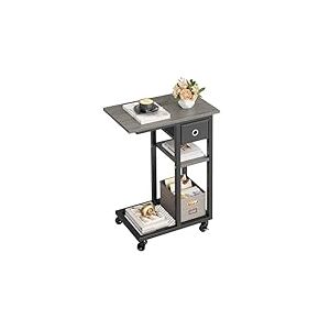 YITAHOME Table d'appoint, C Form Bout de Canapé avec roulettes e Tiroir, Table Basse pour Café et Ordinateur Portable, pour Salon, Chambre à Coucher, 50 x 30 x 67 cm, Gris