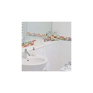 Ambiance Sticker Pack de 6 Stickers Adhésifs Frises Carrelages - Autocollant Frises Carreaux de Ciment - Mosaïque Catarina Mural Salle de Bain, Cuisine - 6 Pièces de 5 x 30 cm