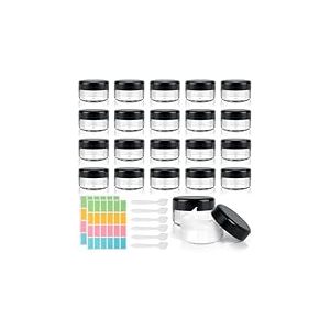 AiQInu 20 Pièces Contenant Voyage 30ml, Petit Pots Vide Cosmétiques Transparent, Pot Plastique avec 6 Spatule et 48 Étiquette, Pots Cosmétiques Vide