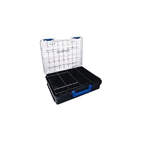 Sortimo T-BOXX 330 avec 4 bo&icirc;tes de rangement H95 - Rangement parfait pour les mat&eacute;riaux longs tels que les vis et les barres d'ancrage - Couvercle transparent - S&eacute;parateurs flexibles