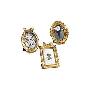 Vicenpal Lot de 3 petits cadres photo ovales 6,3 x 8,9 cm - Doré - Style baroque vintage - Ornement antique - Cadre photo ovale en résine - Cadre de table - Décoration d'intérieur et de mariage