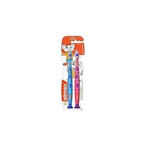 elmex Lot de 2 brosses à dents souples pour enfants de 2 à 6 ans - Avec ventouse, différentes couleurs (couleurs non sélectionnables)