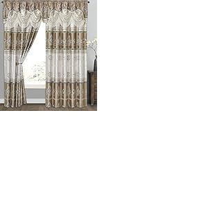 GOHD Golden Ocean Home Decor Harmony Horizon Lot de 2 Rideaux de fenêtre Jacquard avec cantonnière Fantaisie attachée 137,2 cm de Large x 229 cm de Hauteur avec cantonnière de 45,7 cm (Sable)
