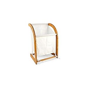 Relaxdays Panier à Linge Bambou LINEA + Sac en Toile 42x32x65cm corbeille, blanc et marron