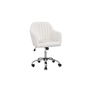 Yaheetech Chaise Bureau Chaise Coiffeuse Fauteuil Inclinable Rotative &agrave; 360&deg; Chaise d'Ordinateur en Tissu pour Chambre Bouclette Recouverte Ivoire