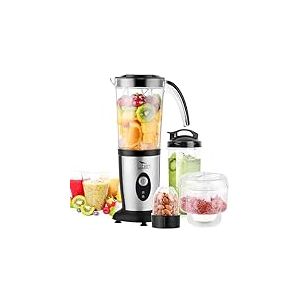 Uten Blender Smoothie 1.25L, 220W Portables Mixeur à Smoothie, 5 en 1 Mixeur Blender pour Milk-Shake, Hachoir à Viande, Jus de Fruits et Légumes