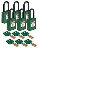 Brady (NYL-GRN-38PL-KD6PK) Cadenas de condamnation SafeKey Nylon avec anse en Nylon 38.00 mm Vert KD - Cl&eacute; diff&eacute;rente 6 Pi&egrave;ce(s)