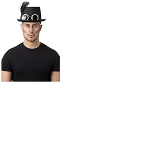 Smiffys Chapeau haut gothique victorien Steampunk, avec Lunettes & Plumes