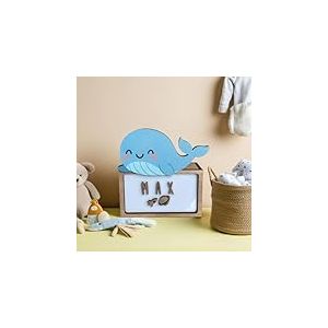 WONDEE Lampe Veilleuse Bébé Personnalisée et Veilleuse Enfant Personnalisée Baleine - Cadeau Bebe naissance personnalisé et Cadeau Bapteme Fille et Garcon - Lampe de Chevet Decoration Chambre Bebe