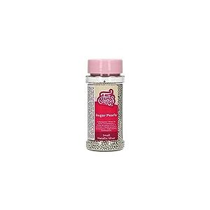 FunCakes Perles en Sucre Petit Argent Métallique: sprinkles gâteau, bon goût, parfait pour la décoration de gâteaux, perles de sucre comestibles. 80 g.