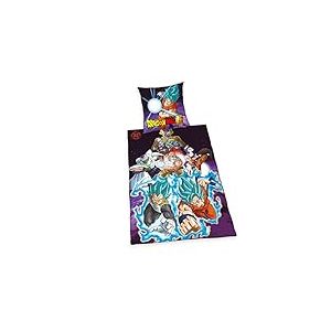 Herding Parure de Lit Dragon Ball Super, Réversible, Taie d'Oreiller 70 x 90 cm, Housse de Couette 140 x 200 cm, Avec Fermeture Éclair Facile, 100% Coton/Renforcé