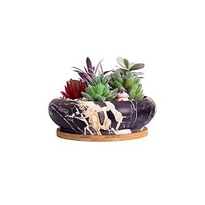 ARTKETTY Pot de Fleur, Grand Pot pour Succulentes Pot à Bonsaï en Marbre avec Plateau Pot en Céramique pour Plantes D'intérieur