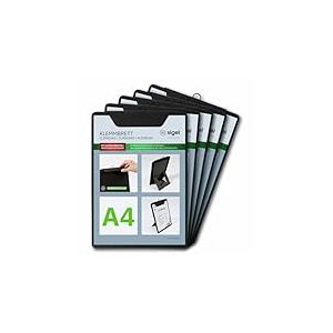 Sigel KB100 Lot de 5 Porte-menus avec pince, pour tenir jusqu'&agrave; 20 feuilles A4 (80g-m&sup2;) | Planche avec pince, Planchette &agrave; pince, Porte-block, Noir