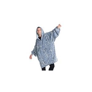 KANGURU Glow Couverture Polaire Phosphorescente Sweat à Capuche, Kangurone Pull Plaid Sweat à Capuches à manches Portable avec Constellations, Bleu, Taille Adulte 95 x 95 cm