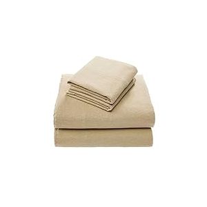 Comfort Spaces Parure de lit 4 pièces en Flanelle de Coton Respirante et Chaude avec taies d'oreiller, pour lit Double, Brun Clair uni