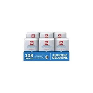 illy, Capsules de Café Iperespresso DÉCAFÉINÉ, 100% Arabica avec des Notes de Caramel, de Chocolat et de Pain Grillé, Sans Caféine, Saveur Équilibrée, 6 Paquets de 18 (108 Capsules au Total)