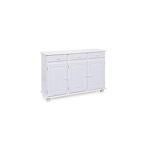 Inter Link - Commode de style rustique - Buffet - Buffet buffet - Style rustique - Armoire d'appoint - Pin massif - 3 portes - 3 tiroirs - Blanc laqué - Livio