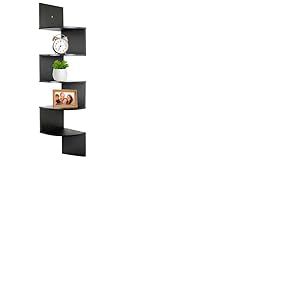 edihome, Etagere Angle Murale, en Bois, Étagère d'angle, Rangement à 5 Niveaux, Chambre à Coucher, Salon, Salle de Bain, Bureau à Domicile, Blanc Nuage (Noir)