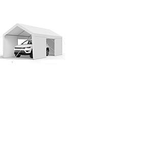 VEVOR Tente Garage, 3,05 x 6,09 m, Carport Abri de Voiture Extérieur avec Parois Latérales Amovibles et Portes, Résistant aux UV et à l'eau, Protection Toutes Saisons pour Automobile et Bateau, Blanc