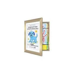 Americanflat Cadre Dessin Enfant &agrave; Changer A4 Dor&eacute; avec Passe-Partout et 25,5 x 32 cm sans Passe-Partout - Cadres avec Ouverture Frontale Pouvant Contenir 100 Pi&egrave;ces