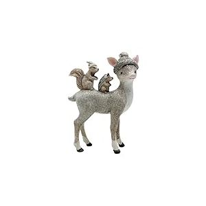 Dekohelden24 D&eacute;coration de cerf, Renne d&eacute;coratif, cerf d&eacute;coratif avec Bonnet, Figurine de Chevreuil, Figurine de Renne, cerf avec Bonnet et h&eacute;risson et &eacute;cureuil Assis sur Lui en c&eacute;ramique Blanche