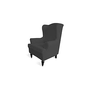 Easy-Going Housse de canapé Extensible à Oreilles - 1 pièce - Housse de Protection pour Meubles - Doux avec élastique en Bas - Jacquard - Petits Carreaux (Chaise à Oreilles, Gris foncé)