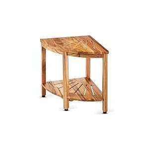 VEVOR Banc de Douche d'angle, Hauteur 47 cm, Rayon 39,2 cm, Tabouret en Teck, Capacité de Charge 227 kg, avec Étagère de Rangement, pour Douche Intérieure et Extérieure, Coin, Salle de Bain, Salon