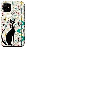 Style rétro Atomic Era Mid Century Kitty Star Fond Coque pour iPhone 11