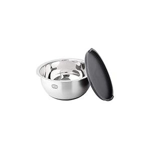 Dr. Oetker Bol mélangeur avec couvercle Ø 24 cm, bol de cuisine 5 litres, saladier avec fond en silicone antidérapant, bol à pâte en acier inoxydable de qualité supérieure (couleur : gris/marron/argent)