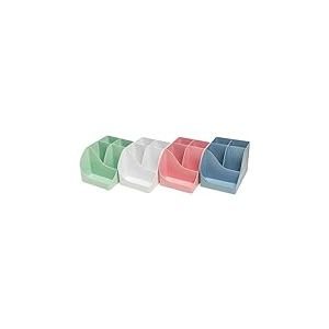 Exacompta - Réf. 695303D - Lot de 4 pots à crayons Pen Wave Autentik - 5 compartiments - 4 compartiments hauts pour et 1 compartiment bas pour les petits ustensiles - couleurs assorties