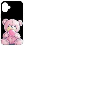Costume d'ours en peluche rose avec chewing-gum bulles Coque pour iPhone 16 Plus