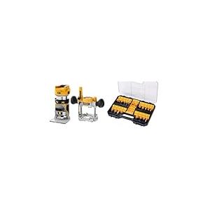 DEWALT - Affleureuse Défonceuse Brushless XR 18V - Plongée 55mm & Coffret 22 Fraises de Défonceuse - DT90017-QZ - Set de Fraises à Rainurer bois en Acier avec Coffret de Transport - Manche Ø 8mm