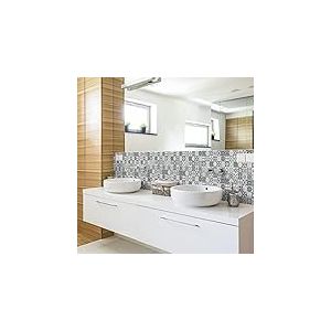 Ambiance Sticker Pack de 6 Stickers Adhésifs Frises Carrelages - Autocollant Frises Carreaux de Ciment - Mosaïque Roso Mural Salle de Bain, Cuisine - 6 Pièces de 5 x 30 cm