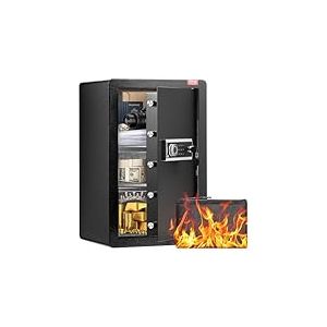 VEVOR Coffre-fort à Porte Simple 99 L, 2 Façons de Déverrouillage, Clé et Mot de Passe, avec Sac Ignifuge, Porte-Clés, Lumière LED et 2 Étagères, pour Argent, Documents, Bijoux, Objets de Valeur