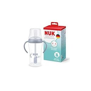 NUK Perfect Match Tasse d’apprentissage avec paille pour bébé | 8+ mois | 260 ml | Tasse avec paille anti-fuite pour bébé | Poignées antidérapantes | Bleu | Lot de 1