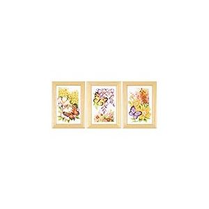 Vervaco Point De Croix Compt&eacute; Kit Tableau Complet Set (lot de 3) PAPILLONS ET FLEURS De Broderie Loisir Cr&eacute;atif Maison Decoration Cadeau DIY ca. 8 x 12 cm Counted Cross Stitch Embroidery