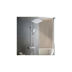 G&ouml;rbach Colonne Douche INOX avec 38 &deg; C Mitigeur Thermostatique Colonne Douche avec Robinetterie Salle de Bain Ensemble Douche Mural Baignoire avec Douchette 3 Jets et T&ecirc;te de Douche 30 * 30cm