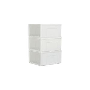 Cetomo 50L*3 Tiroirs de Rangement en Plastique, Organisateurs de Bureau, Tour de Rangement pour Fournitures, Dortoir et Cosmétiques, Superposable, Durable, PP, Sans BPA, Blanc & Clair, 50L - Lot de 3