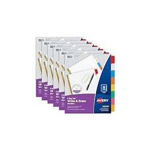 AVERY 73079 Lot de 6 intercalaires à 8 onglets pour écrire et effacer Multicolore