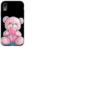 Costume d'ours en peluche rose avec chewing-gum bulles Coque pour iPhone XR