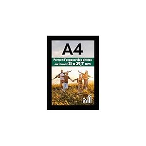 Americanflat Cadre Photo A4 Noir - MDF avec Verre Incassable Poli, Chevalet & Matériel de Suspension Intégré - Format Horizontal et Vertical pour Mur et Dessus de Table - 21x29,7 cm