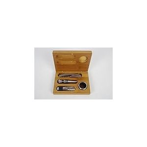 BIRAMBEAU, Coffret Cadeau de Vin en Bambou avec Tire-bouchon, Bouchon conique, verseur et stop gouttes.