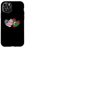 Drapeau américain des Maldives en Forme de cœur avec Double Drapeau américain Coque pour iPhone 11 Pro
