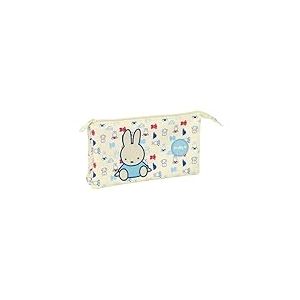 safta Miffy Buddy - Trousse Triple Facile &agrave; Nettoyer, Trousse pour Enfant, id&eacute;ale pour Les Enfants d'&acirc;ge Scolaire, Confortable et Polyvalente, qualit&eacute; et r&eacute;sistance, 22 x 3 x 12 cm, Beige Pastel, M