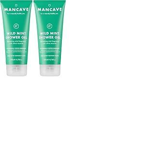 ManCave Gel Douche Menthe Sauvage - Gel Douche Hommes 200 ml, Ar&ocirc;me &Eacute;nergisant et Frais de Citron, Menthe Poivr&eacute;e et Huile d'Eucalyptus, Naturel avec L-Arginine, Sans Sulfate ni Parab&egrave;ne, Vegan