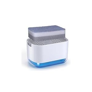 Alyvisun Distributeur Liquide Vaisselle, Distributeur Savon Cuisine 2 en 1 Distributeur de Savon, 300ml Distributeur Liquide Vaisselle Porte Eponge et &eacute;ponge pour &Eacute;vier de Cuisine Bains