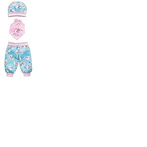 Heless 1080 – Ensemble de vêtements pour poupée Motif Licorne Emil et Fée Emma 3 pièces avec Pantalon, Bonnet et Foulard Taille 28-35 cm