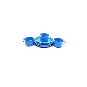 Service de table pour 3 personnes, couleur bleu clair, service de vaisselle ; service à café ; vaisselle en plastique ; 3 tasses et 3 assiettes de 14 cm et 18 cm en plastique ; vaisselle réutilisable